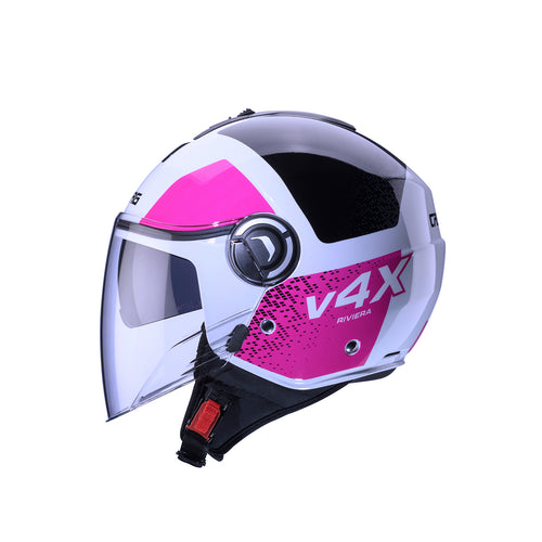 Casco jet Riviera V4X Bianco Fuxia Nero